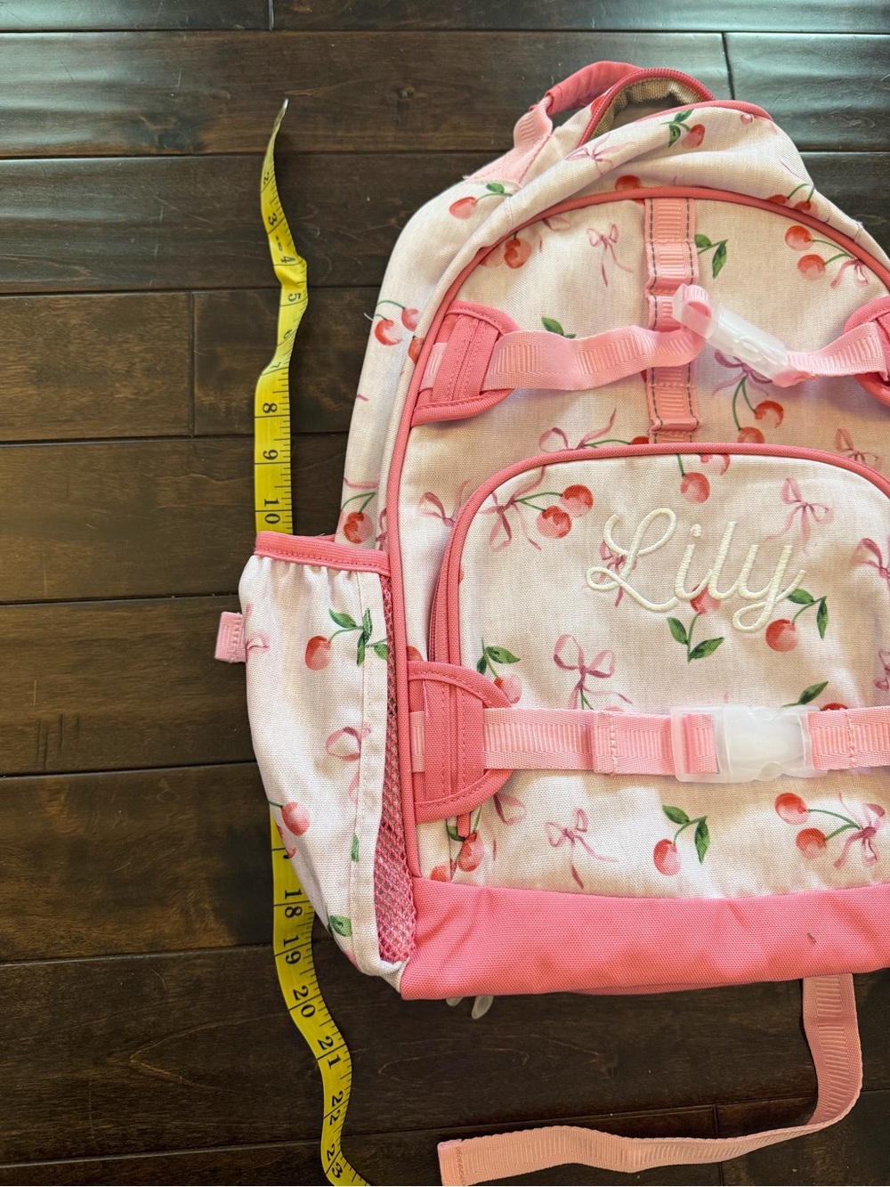 Pottery Barn Kids Pink Cherry Print Backpack with Embroidered Name